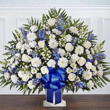 Heartfelt Tribute™ Blue & White Floor Basket Arrangement