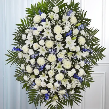 Blue & White Funeral Standing Spray