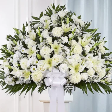 Heartfelt Sympathies White Funeral Standing Basket