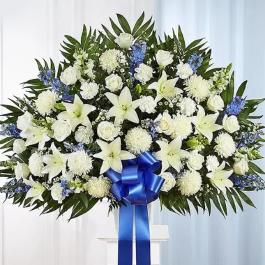 Heartfelt Sympathies Blue & White Funeral Standing Basket